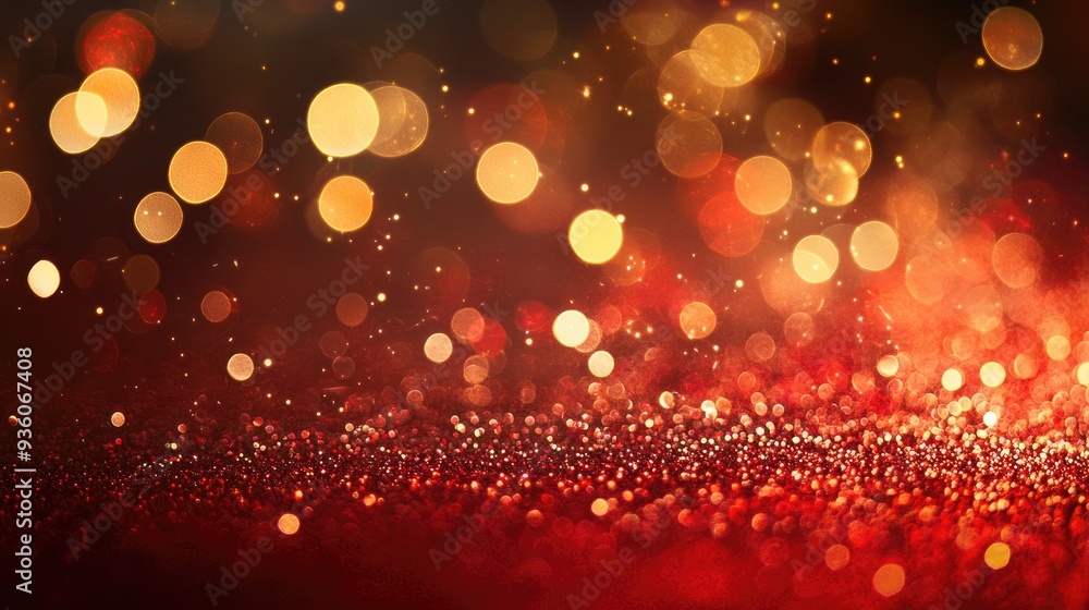 Blurry gold and red glitter background with festive sparkles, offering a clear space in the center for text. Perfect for holiday or celebratory themes. Blurry gold and red glitter background with festive sparkles, offering a clear space in the center for text. Perfect for holiday or celebratory themes.
