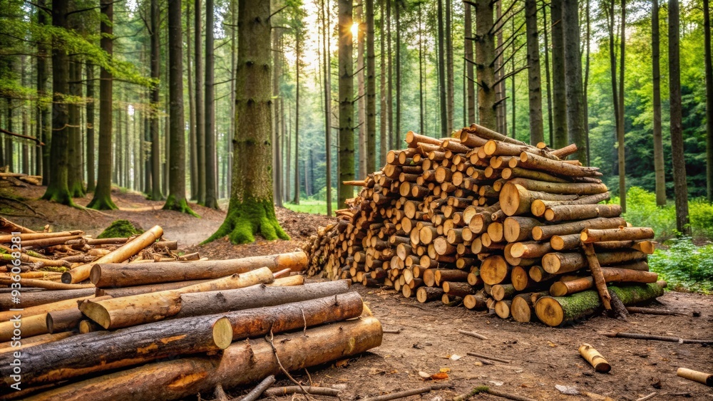 Stock photo of timber waste wood pile in a forest setting Stock photo of timber waste wood pile in a forest setting