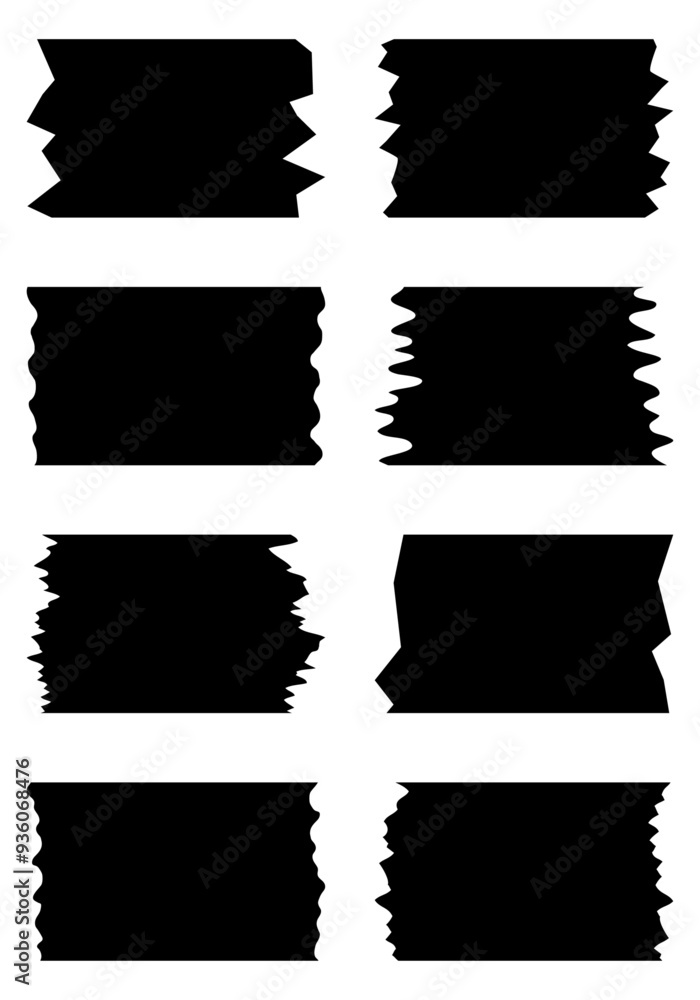 Set of black washi tapes isolated on white. Washi tapes collection in vector. Pieces of decorative tape for scrapbooks Set of black washi tapes isolated on white. Washi tapes collection in vector. Pieces of decorative tape for scrapbooks
