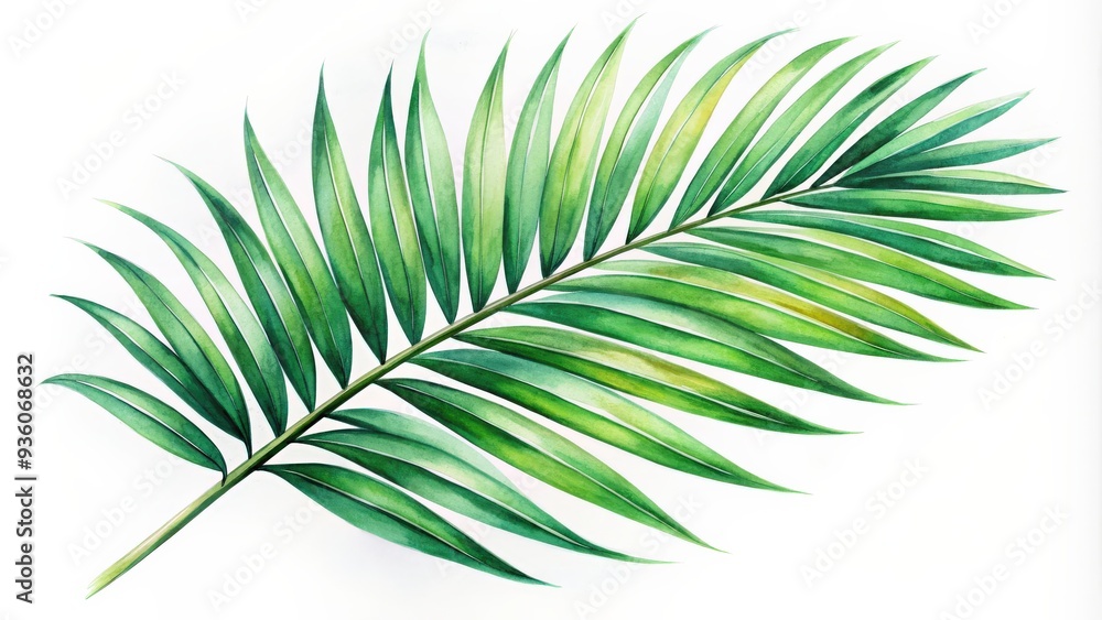 Watercolor painting of a tropical palm leaf on a white background Watercolor painting of a tropical palm leaf on a white background
