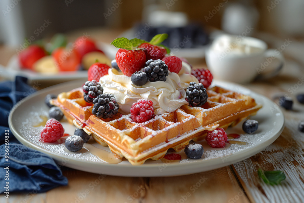 Fluffy Homemade Waffles with Fresh Berries Fluffy Homemade Waffles with Fresh Berries