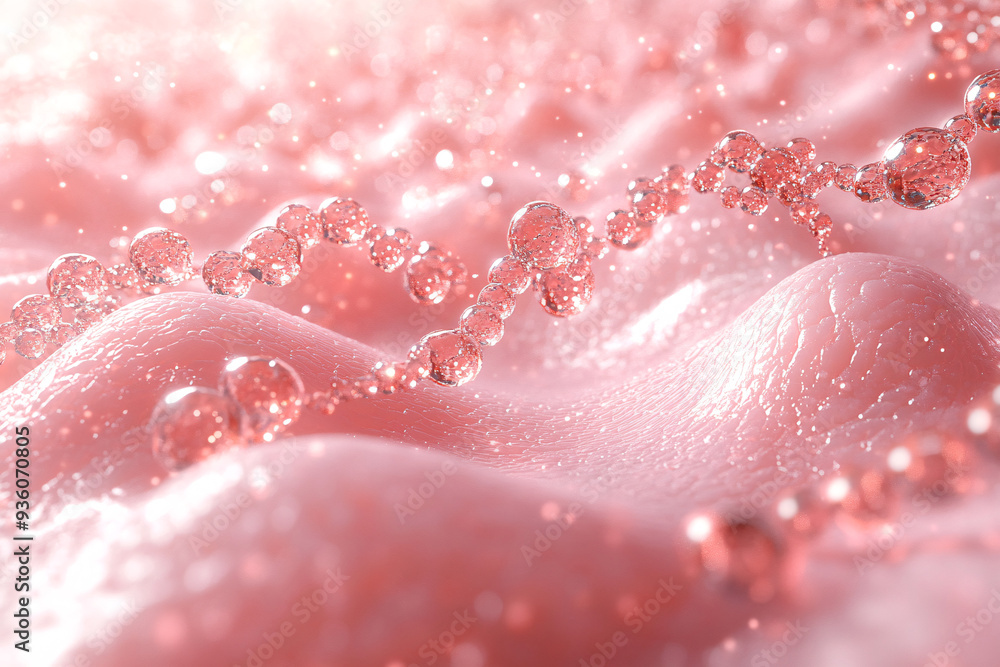 High-resolution image of skin tissue with visible collagen strands and vitamin molecules, emphasizing the texture and density of the cellular structure, realistic, high detail, 8k High-resolution image of skin tissue with visible collagen strands and vitamin molecules, emphasizing the texture and density of the cellular structure, realistic, high detail, 8k