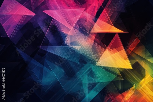 A colorful abstract image with triangles and squares, The shapes and patterns are dynamic and visually interesting