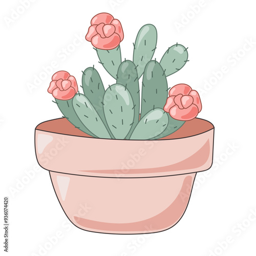 Doodle Flower and Pot Cartoon Icon. Abstract Bright Domestic Floral Plant in Vase Decorative Element Symbol Silhouette.