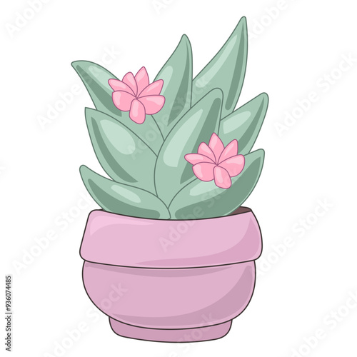 Doodle Flower and Pot Cartoon Icon. Abstract Bright Domestic Floral Plant in Vase Decorative Element Symbol Silhouette.