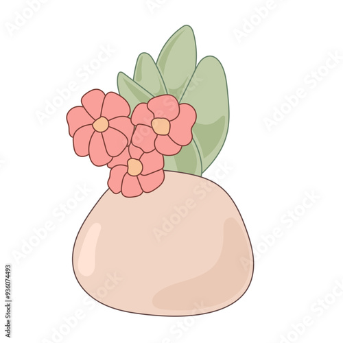 Doodle Flower and Pot Cartoon Icon. Abstract Bright Domestic Floral Plant in Vase Decorative Element Symbol Silhouette.