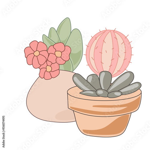 Doodle Flower and Pot Cartoon Icon. Abstract Bright Domestic Floral Plant in Vase Decorative Element Symbol Silhouette.