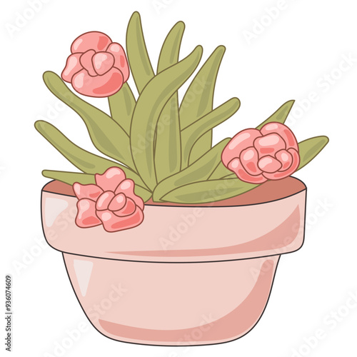 Doodle Flower and Pot Cartoon Icon. Abstract Bright Domestic Floral Plant in Vase Decorative Element Symbol Silhouette.