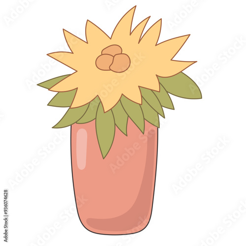 Doodle Flower and Pot Cartoon Icon. Abstract Bright Domestic Floral Plant in Vase Decorative Element Symbol Silhouette.