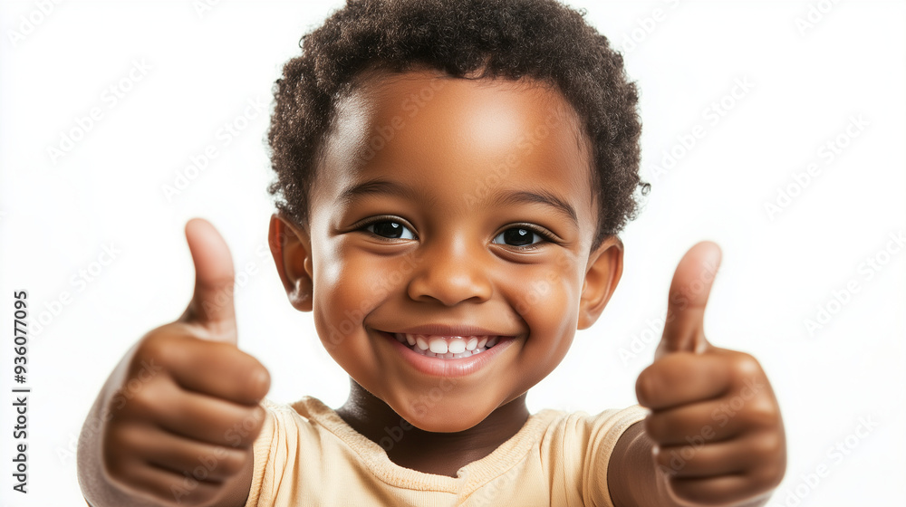 Happy black child smiling and looking at the camera and showing thumbs up, close-up plans. AI generation Happy black child smiling and looking at the camera and showing thumbs up, close-up plans. AI generation