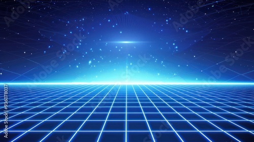 Abstract Grid with Glittering Lights and Blue Color Palette