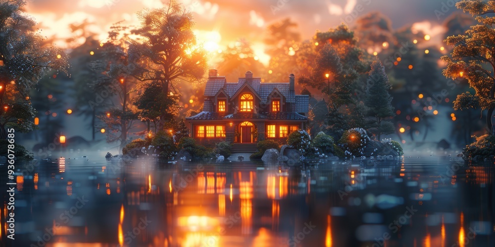 Enchanted Lake House at Sunset Enchanted Lake House at Sunset