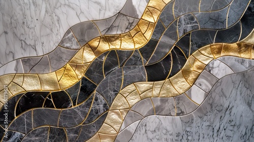 Marble with golden texture background. AI generated illustration