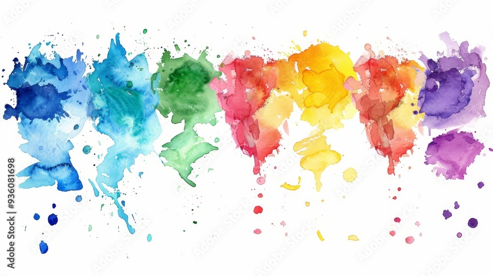 Fototapeta premium Bright watercolor splashes in playful colors, perfect for children's designs