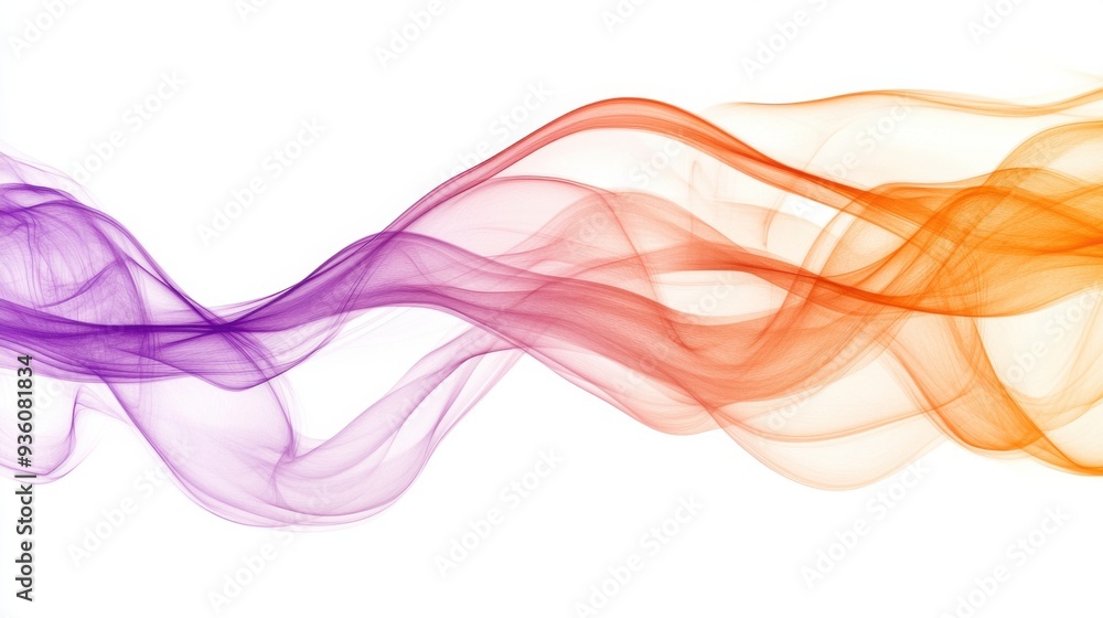 Abstract image of interweaving colorful smoke trails in shades of purple, red, and orange on a white background. Abstract image of interweaving colorful smoke trails in shades of purple, red, and orange on a white background.