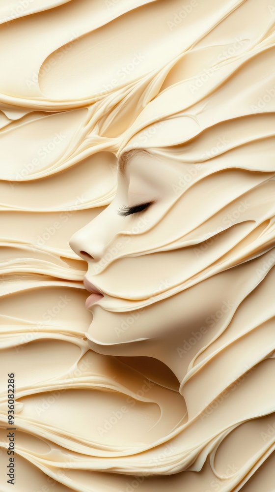 Abstract Portrait of a Sleeping Woman Partially Wrapped in Soft Cream-like Fabric Abstract Portrait of a Sleeping Woman Partially Wrapped in Soft Cream-like Fabric