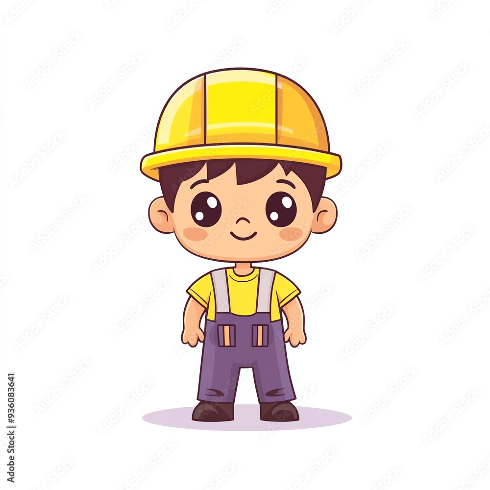 Cute cartoon character of a young boy wearing a safety helmet and overalls, ideal for educational or construction-themed projects. Cute cartoon character of a young boy wearing a safety helmet and overalls, ideal for educational or construction-themed projects.