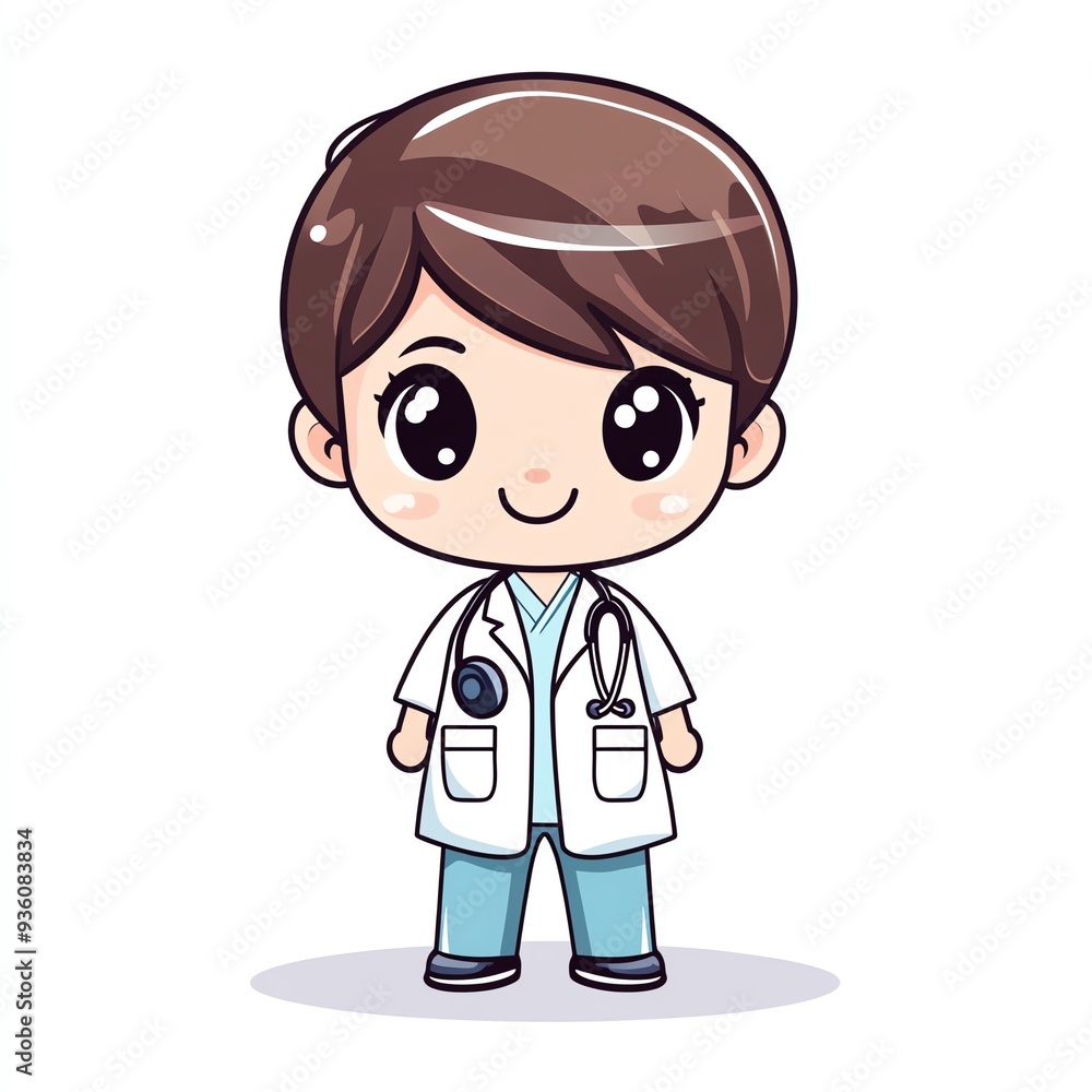 Cheerful cartoon doctor character in a white coat with a stethoscope, perfect for healthcare-related themes and illustrations. Cheerful cartoon doctor character in a white coat with a stethoscope, perfect for healthcare-related themes and illustrations.