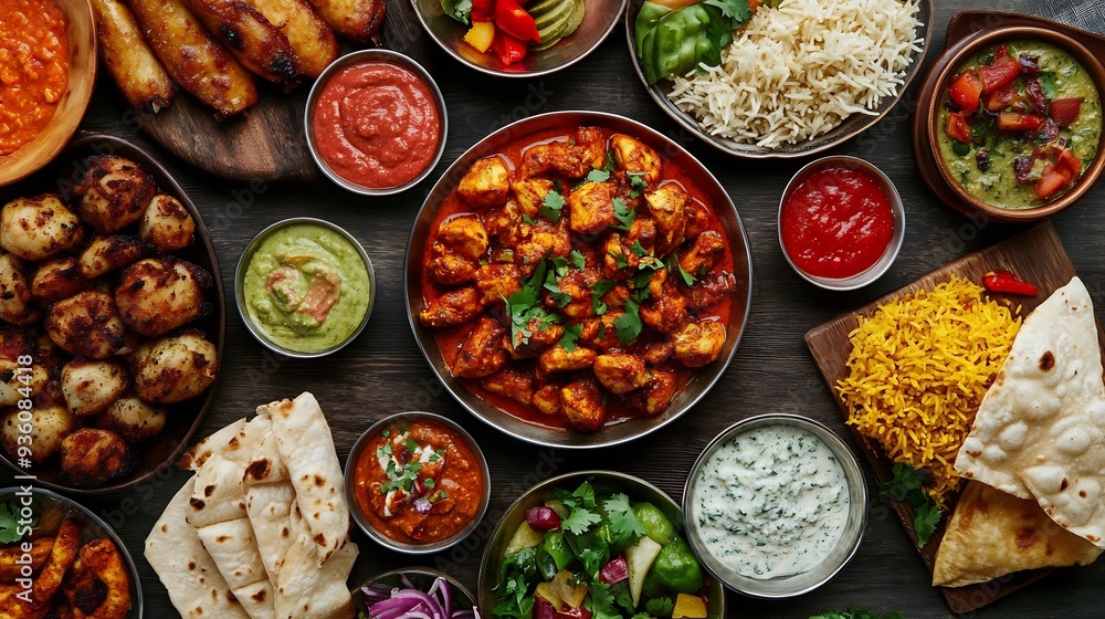 Indian Food Feast: A Table Set with Delicious Dishes Indian Food Feast: A Table Set with Delicious Dishes