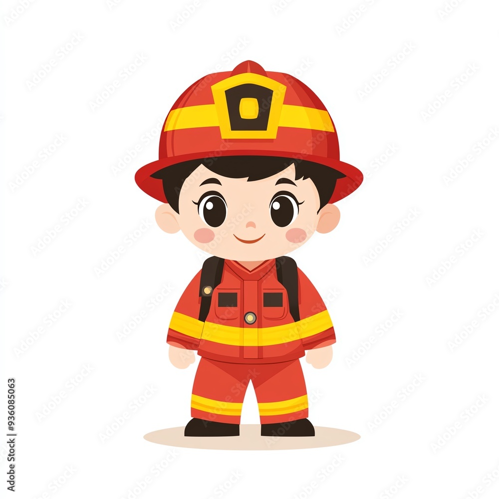 Cute illustration of a child dressed as a firefighter, showcasing bravery and adventure in a playful style. Cute illustration of a child dressed as a firefighter, showcasing bravery and adventure in a playful style.