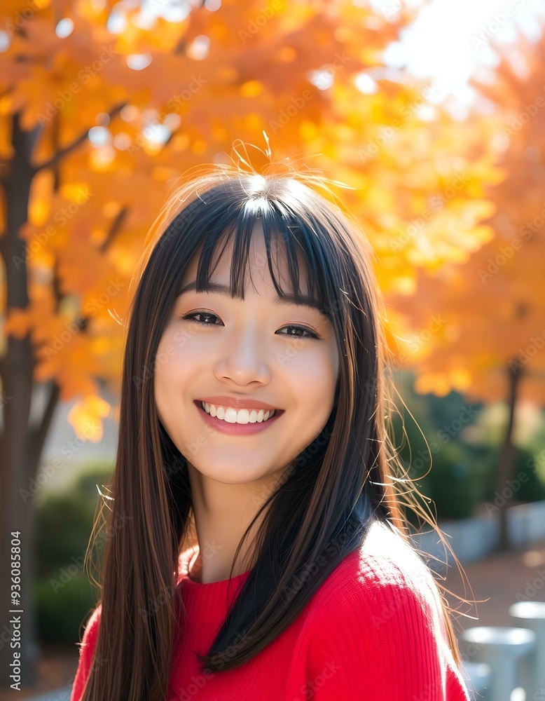 Smiling Woman in Autumn Foliage Smiling Woman in Autumn Foliage