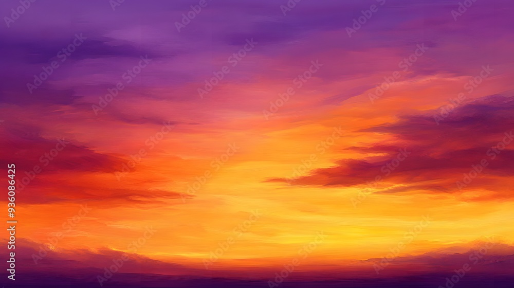 Obraz premium Vibrant Sunset Sky Wallpaper, Purple Golden Hues, Enchanting Design Backdrop, Copy Space for Text Images