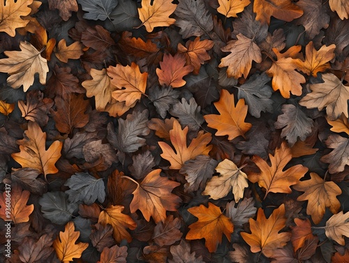 Autumnal Forest Floor with Fallen Leaves in Muted Palette