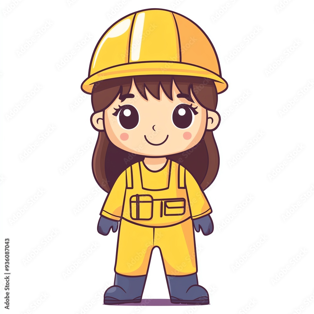 Cheerful cartoon character in a yellow construction outfit, perfect for children's educational material and safety awareness. Cheerful cartoon character in a yellow construction outfit, perfect for children's educational material and safety awareness.