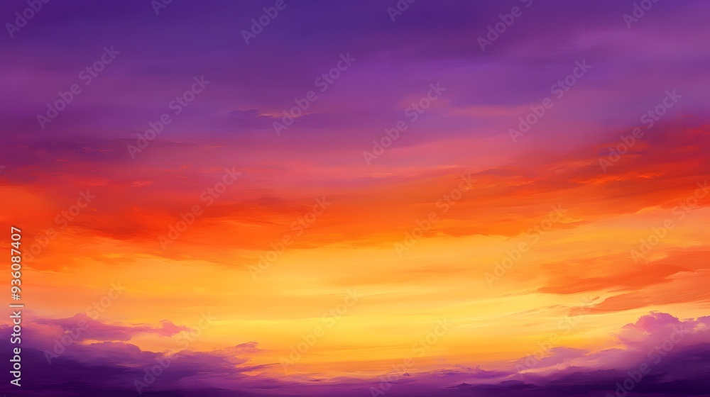 Obraz premium Vibrant Sunset Sky Wallpaper, Purple Golden Hues, Enchanting Design Backdrop, Copy Space for Text Images