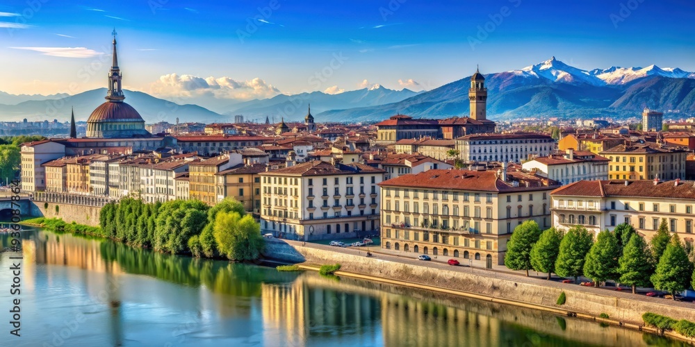 Stunning view of Turin cityscape along the Po River in Italy Stunning view of Turin cityscape along the Po River in Italy