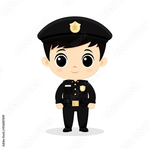 Cute cartoon police officer character in uniform, perfect for children's books, educational materials, or fun illustrations.