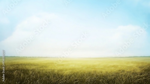 Sunlit grassy field under a clear blue sky, ideal for nature-themed designs and backgrounds


