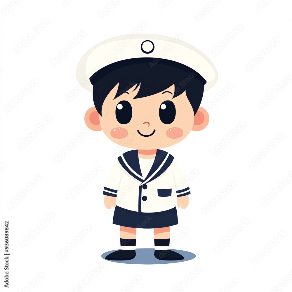 Adorable cartoon sailor boy in traditional outfit with hat, perfect for children's illustrations and educational materials. Adorable cartoon sailor boy in traditional outfit with hat, perfect for children's illustrations and educational materials.