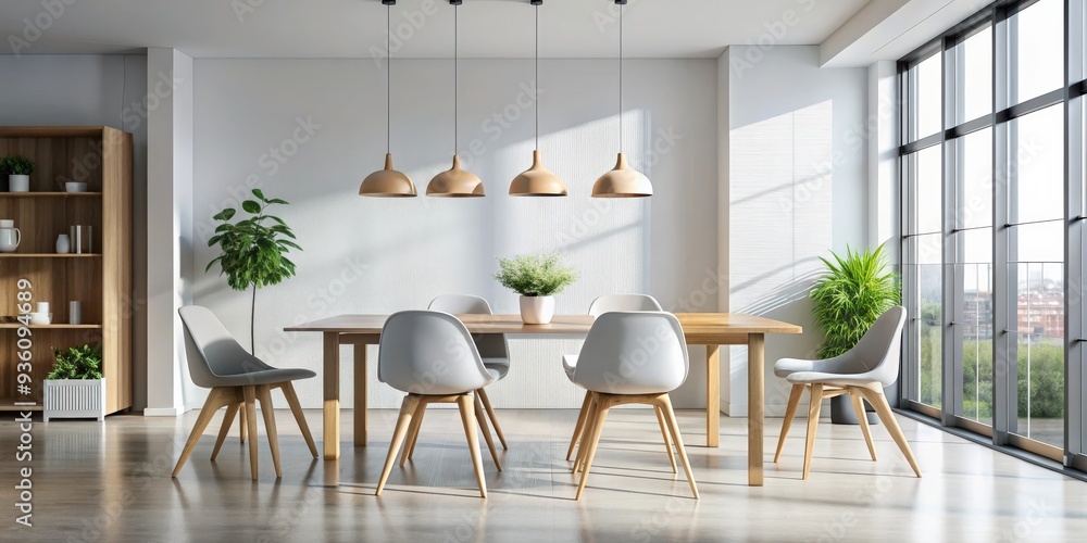 Modern bright interior with empty room table and chairs mock up Modern bright interior with empty room table and chairs mock up