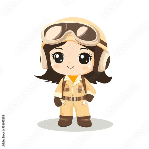 Cute cartoon girl in a pilot outfit with goggles, ready for an adventurous flight. Perfect for children's themes and aviation.