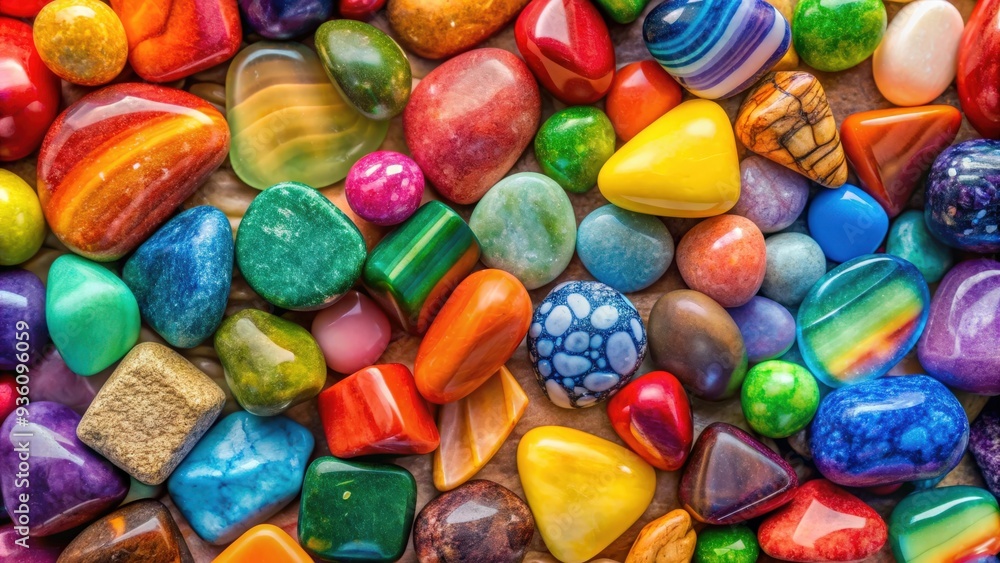 Colorful rainbow stones found in a variety of shapes and sizes Colorful rainbow stones found in a variety of shapes and sizes