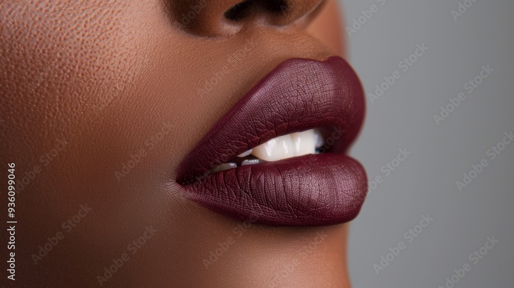 Soft curves of graceful lips coated in a deep matte hue, elegantly reflecting light while subtly showcasing a hint of a smile, exuding beauty and confidence Soft curves of graceful lips coated in a deep matte hue, elegantly reflecting light while subtly showcasing a hint of a smile, exuding beauty and confidence