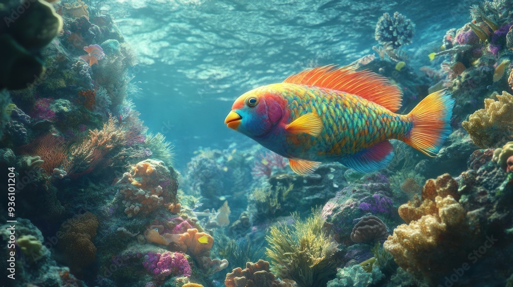 Fototapeta premium Vibrant Parrotfish in a Tropical Reef
