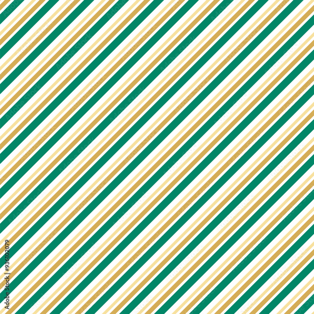 Obraz premium Green and gold diagonal striped Christmas seamless pattern
