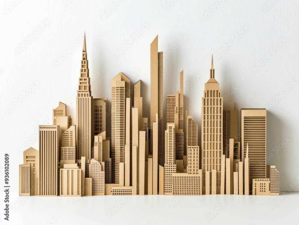 Paper cutout of a city skyline with a growing bar graph, symbolizing urban business development and success, set against a white background with room for text or branding Paper cutout of a city skyline with a growing bar graph, symbolizing urban business development and success, set against a white background with room for text or branding