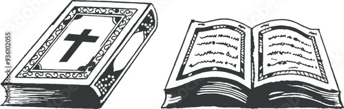 bible clipart. holy bible sketch. book clipart hand drawn illustration for religion and church