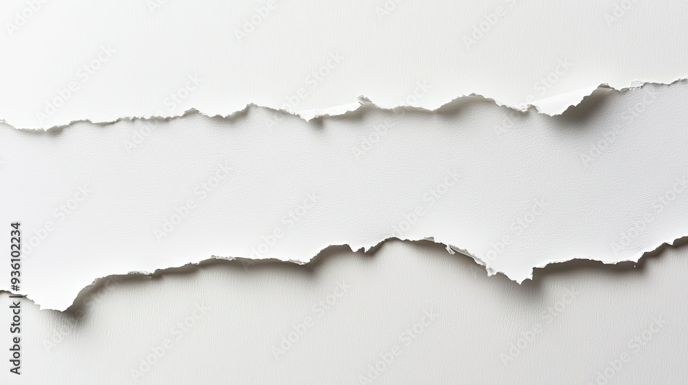 Jagged torn edge of white paper, providing ample space for text or artwork in a clean, simple design. Jagged torn edge of white paper, providing ample space for text or artwork in a clean, simple design.