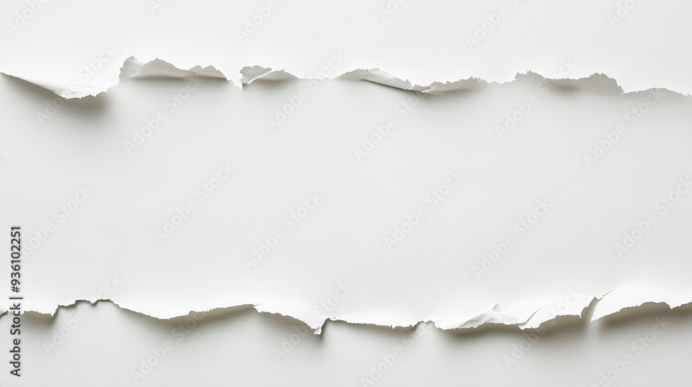 Jagged torn edge of white paper, providing ample space for text or artwork in a clean, simple design. Jagged torn edge of white paper, providing ample space for text or artwork in a clean, simple design.