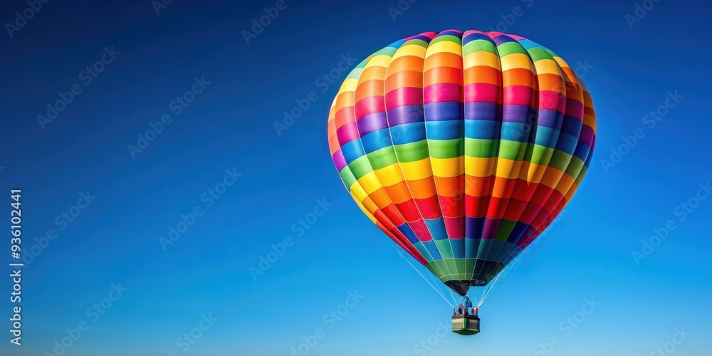 Fototapeta premium A colorful hot air balloon rising up in a clear blue sky