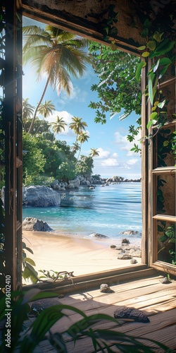 Wallpaper Mural Minimalist Interior with Ocean View Through Large Window Torontodigital.ca