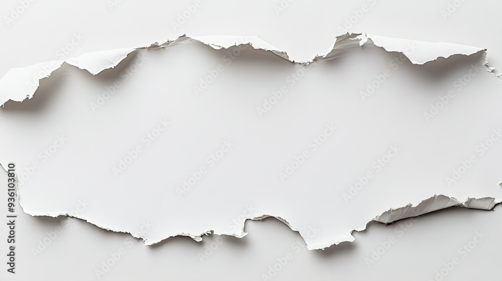 Torn white paper with a jagged edge, creating a space for text or design on a clean, minimalist background. Torn white paper with a jagged edge, creating a space for text or design on a clean, minimalist background.