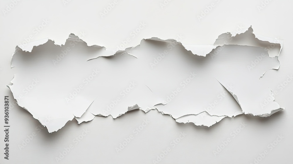 Torn white paper with a jagged edge, creating a space for text or design on a clean, minimalist background. Torn white paper with a jagged edge, creating a space for text or design on a clean, minimalist background.