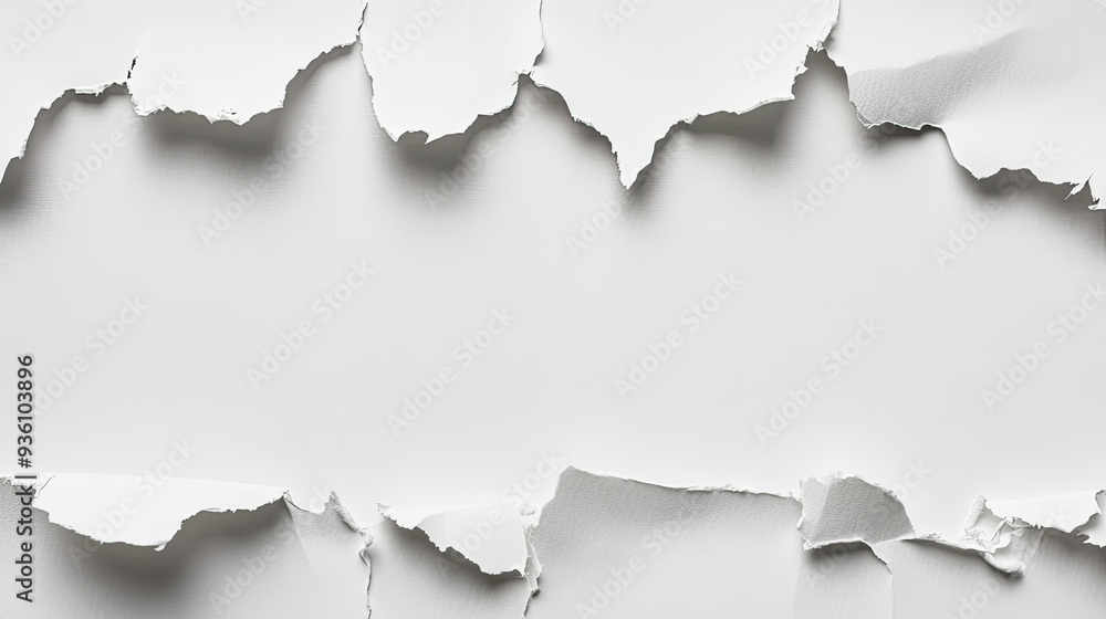 Torn white paper with rough edges, creating an ideal space for placing text or visuals against a clean background.