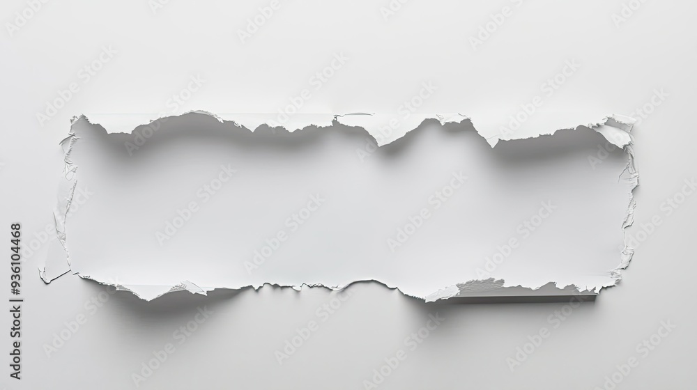 White paper torn in the middle, revealing a space for text, perfect for creative designs and messages. White paper torn in the middle, revealing a space for text, perfect for creative designs and messages.