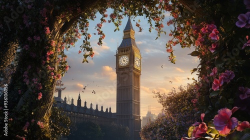 A Floral View of Big Ben and the Houses of Parliament photo